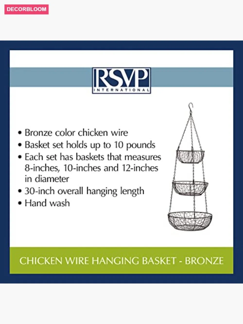 3-Tier Hanging Storage Baskets - Kitchen Organizer - Woven Steel Wire